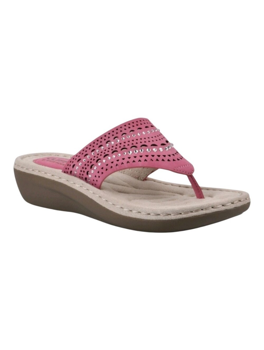 Cliffs White Mountain Pink Thong Wedge Flip Flop Rhinestone Sandals Women Sz 10